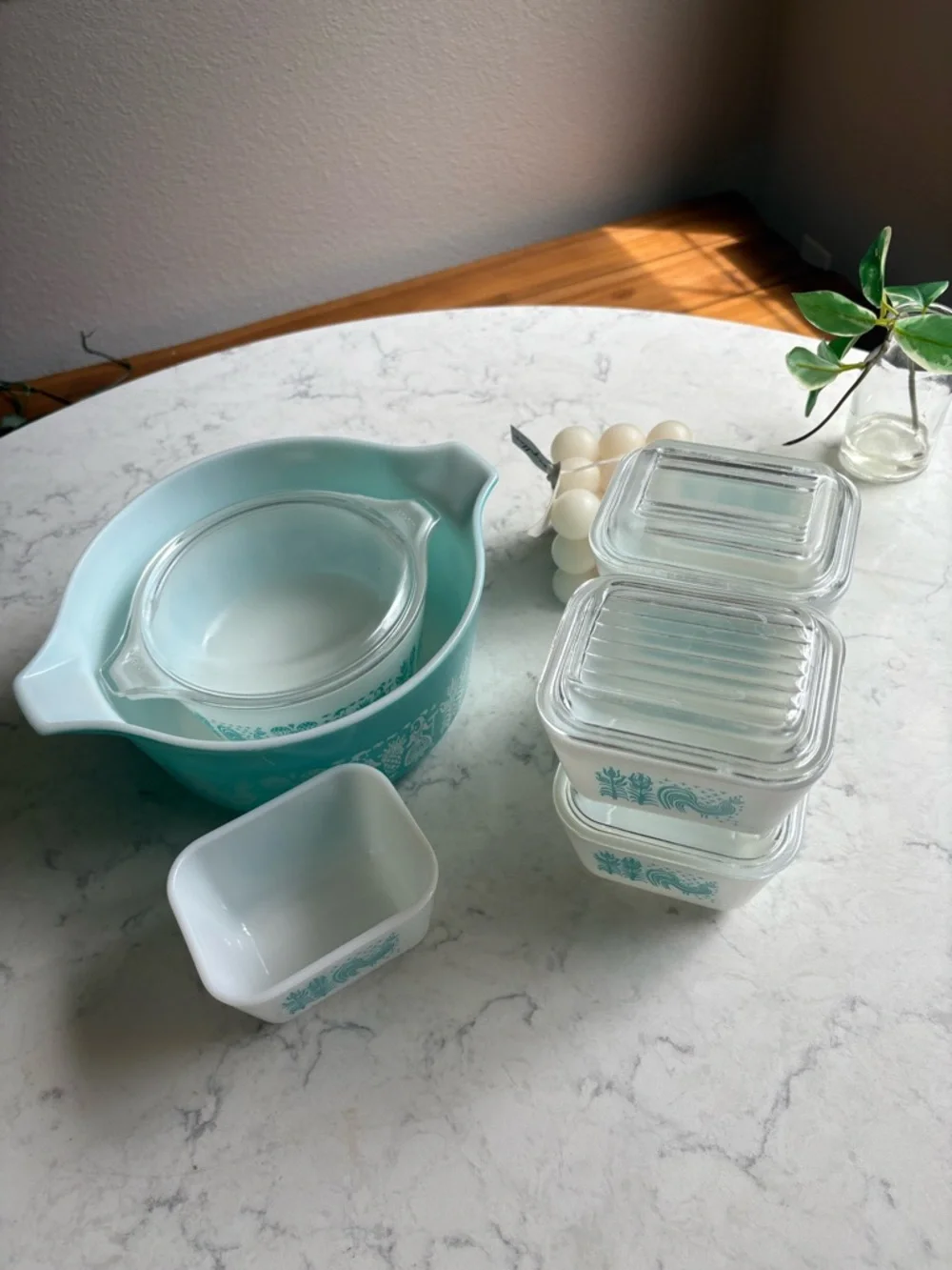 Pyrex Turquoise and White Butterprint Glass Storage Set 10 pcs 1958
